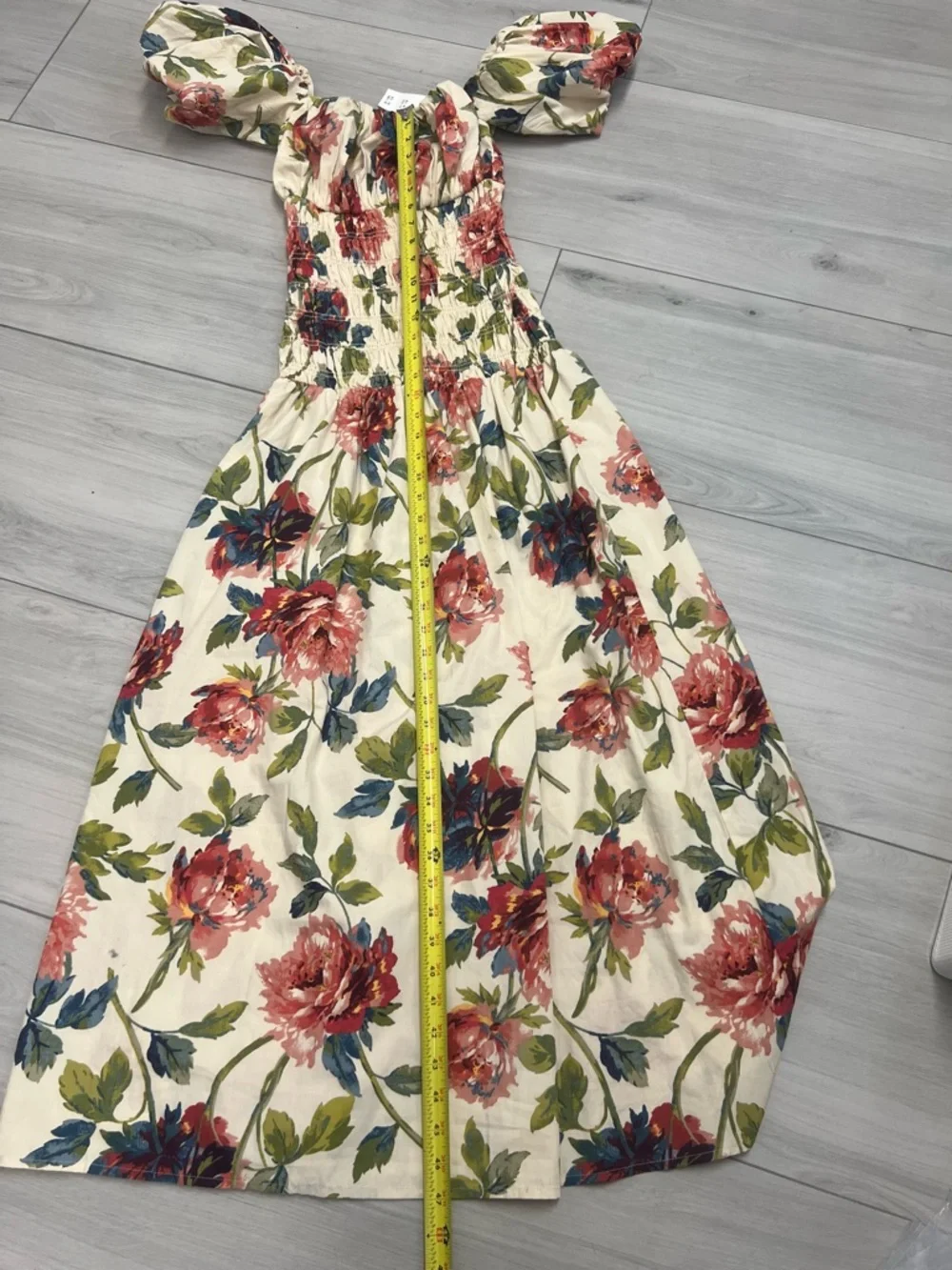 Anthropologie Floral Maxi Dress Puff Sleeve Smocked Sz XS Cottagecore Boho Cream - Picture 11 of 11